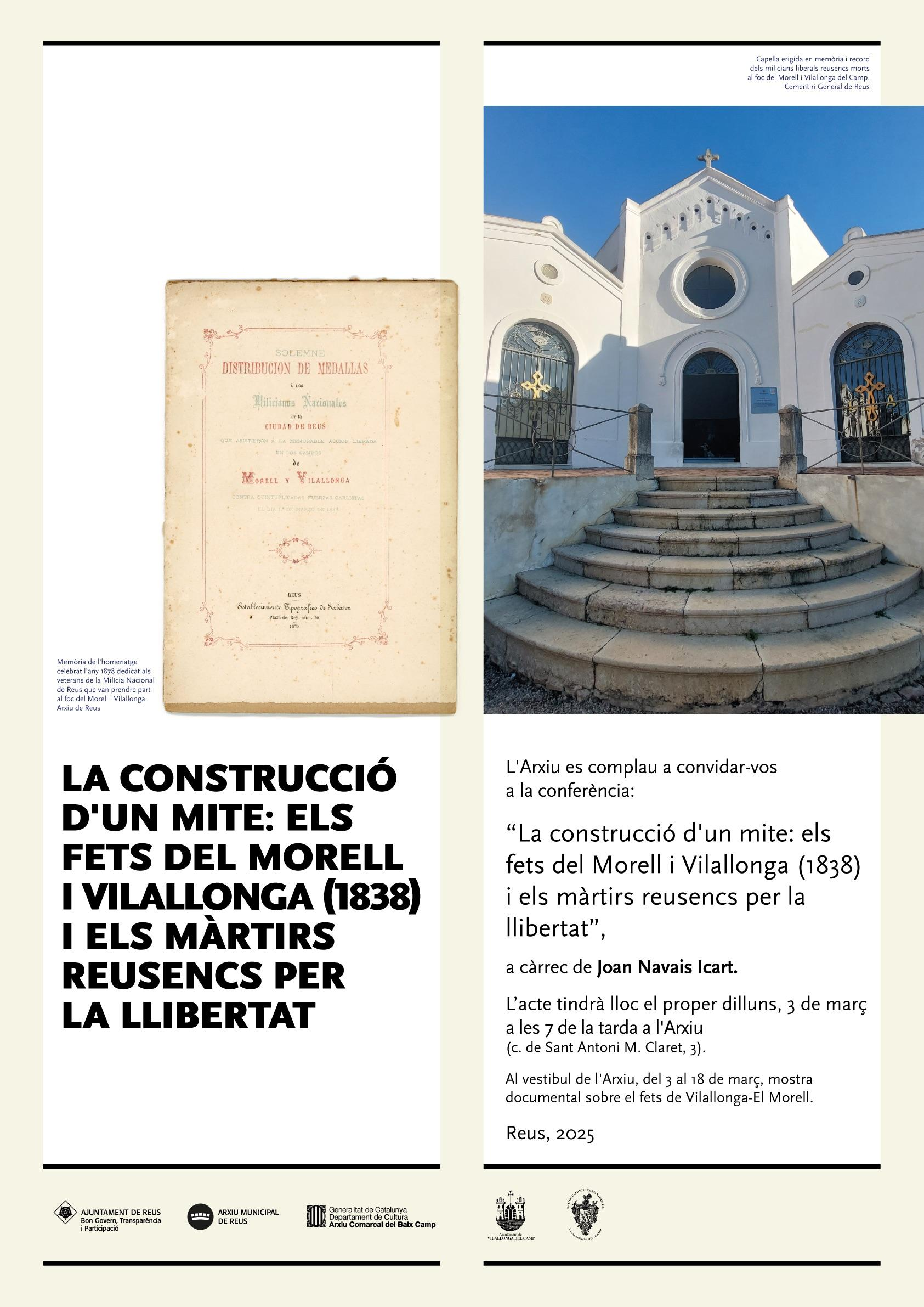 Conferència: "La construcció d'un mite: els fets del Morell i Vilallonga (1838) i els màrtirs reusencs per la llibertat"