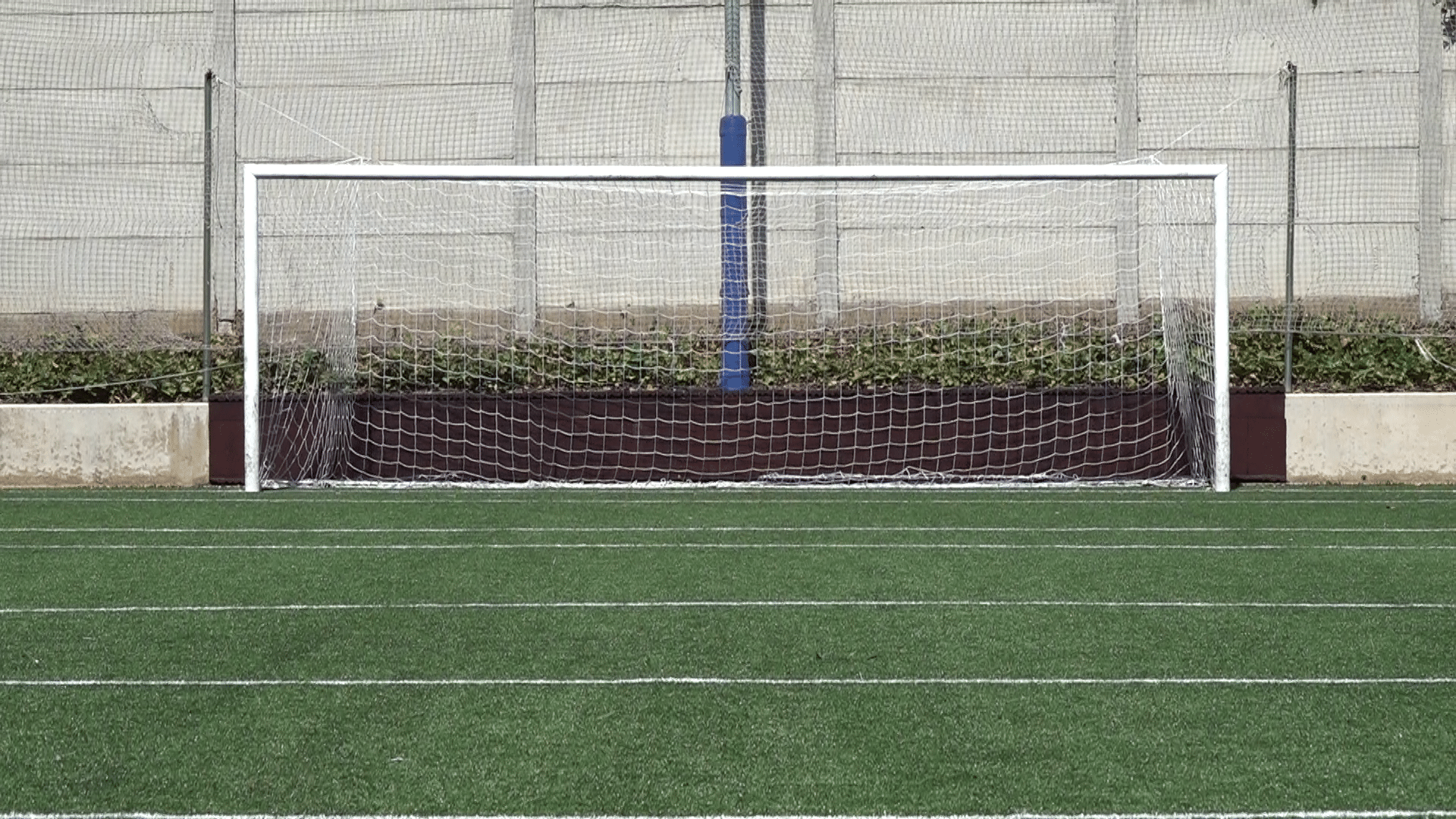 Porteria de futbol en un camp de gespa artificial
