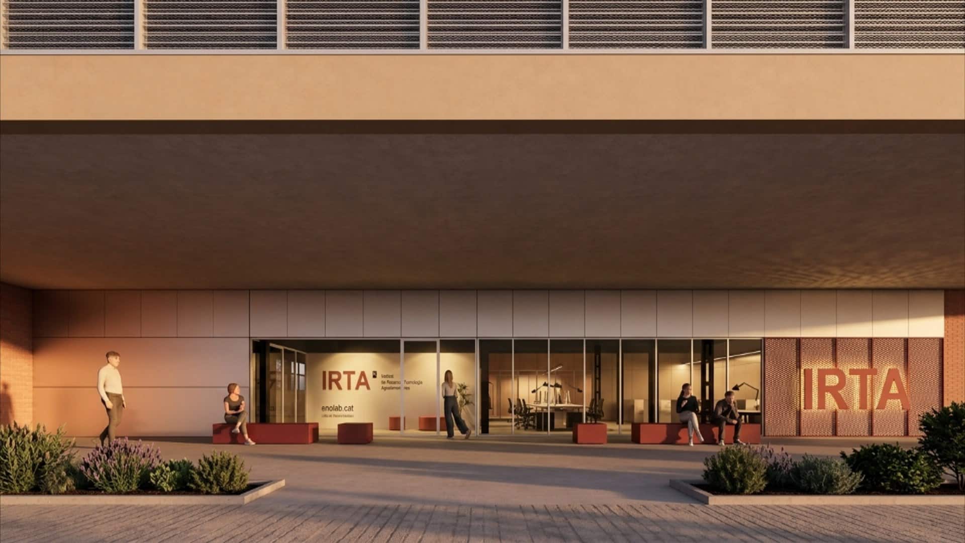 Recreació virtual de l’entrada de l’Enolab.cat, el celler de recerca de l’IRTA a Falset